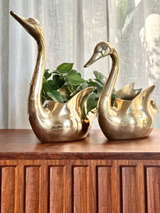A Pair Of Large Brass, Swan Planters