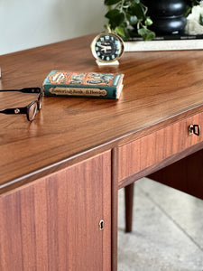 Scandinavian Double-Sided Teak Freestanding Desk