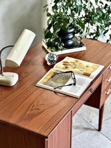 Scandinavian Double-Sided Teak Freestanding Desk