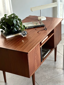 Scandinavian Double-Sided Teak Freestanding Desk