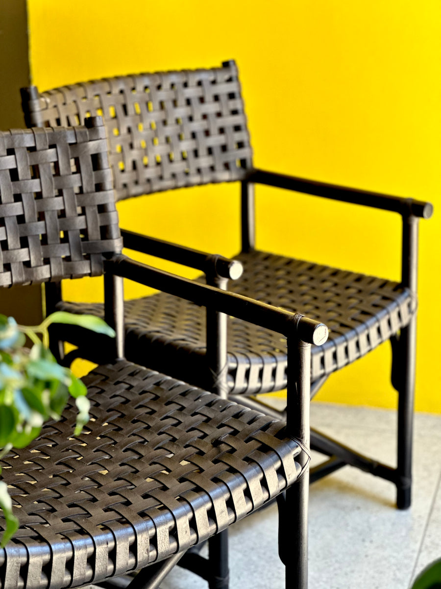 Fortress Java Leather Pair Of “Old Java” Leather & Bamboo Latticed Chairs – RE-TREND