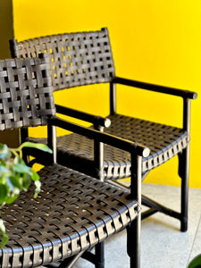 Pair Of “Old Java” Leather & Bamboo Latticed Chairs