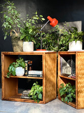 Load image into Gallery viewer, A Pair of Vintage Campaign Style Cane Bookshelves
