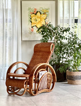 Load image into Gallery viewer, Vintage Handcrafted Rattan Lounge Chair
Boho | Organic Form | Adjustable Recline | Rare Collector’s Piece
