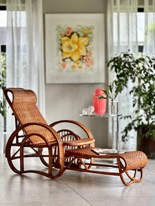 Vintage Handcrafted Rattan Lounge Chair
Boho | Organic Form | Adjustable Recline | Rare Collector’s Piece