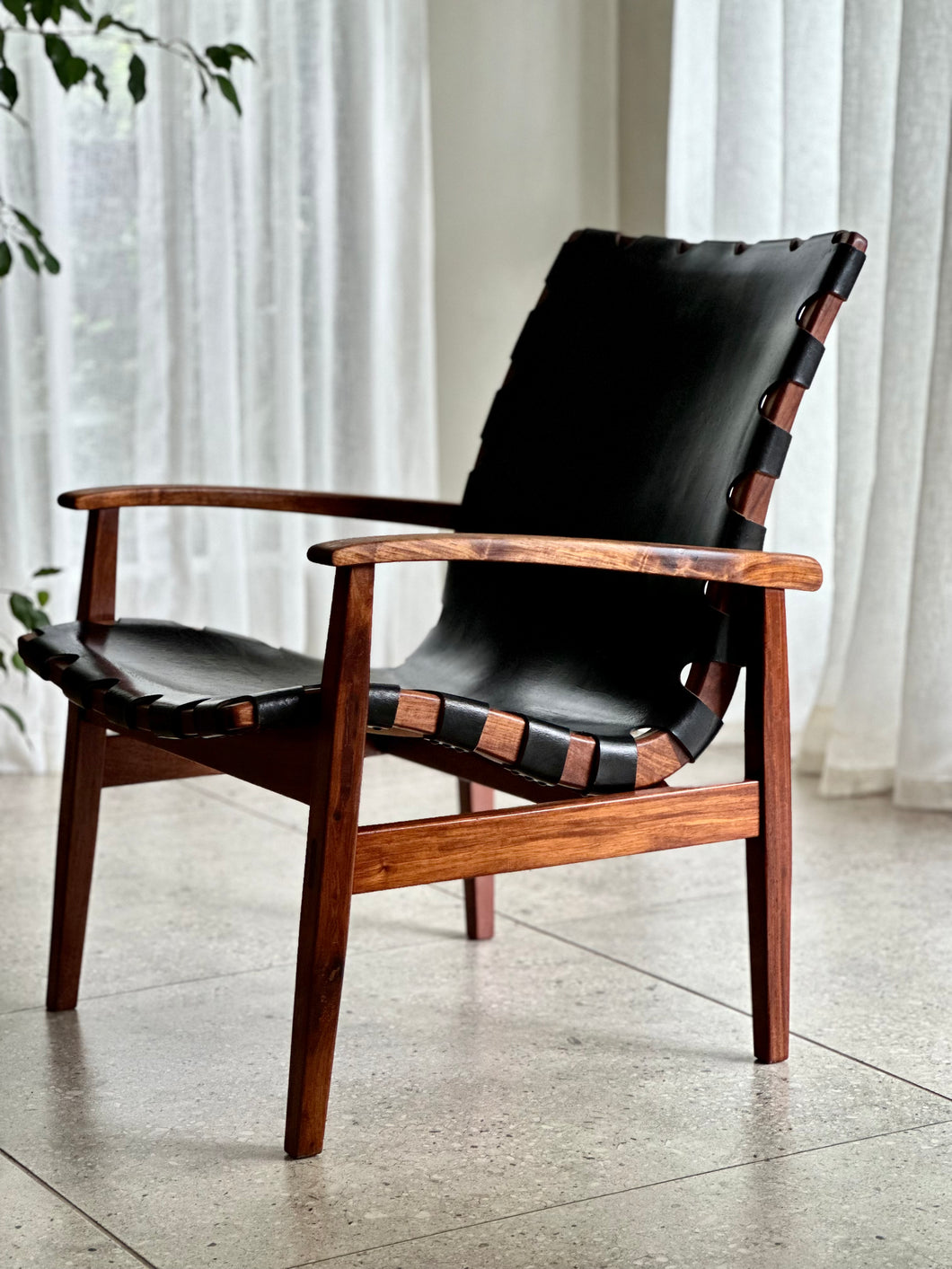 Mid-Century, Leather & Wood Lounge Chair