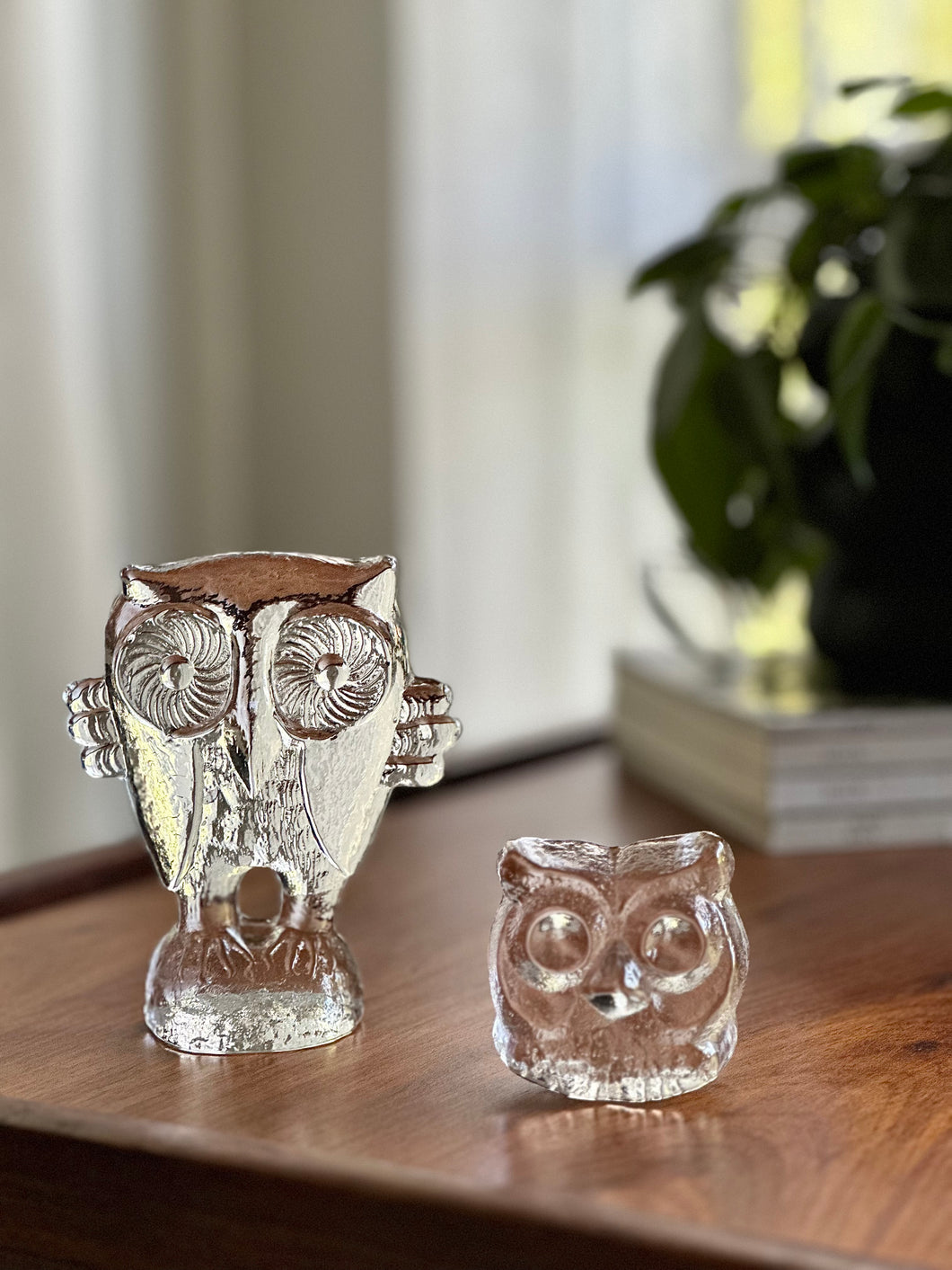 Owl Glass Paperweight Pair