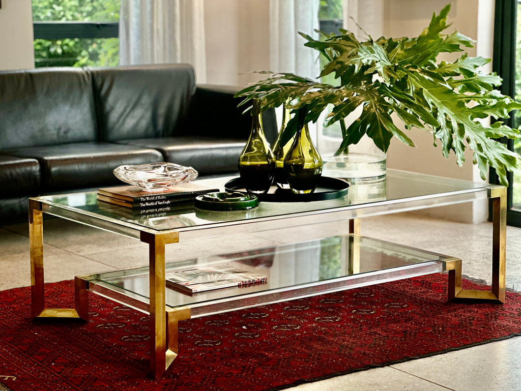 Post Modern Lucite, Brass & Glass Coffee Table