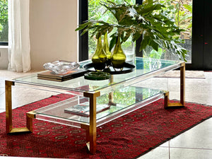 Post Modern Lucite, Brass & Glass Coffee Table