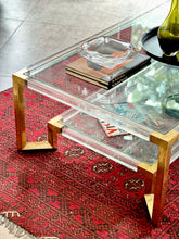 Load image into Gallery viewer, Post Modern Lucite, Brass &amp; Glass Coffee Table
