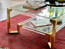 Load image into Gallery viewer, Post Modern Lucite, Brass &amp; Glass Coffee Table
