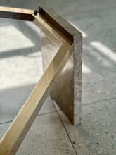 Load image into Gallery viewer, Brass, Glass &amp; Travertine Mid-Century Coffee Table
