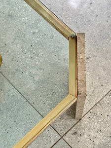 Brass, Glass & Travertine Mid-Century Coffee Table