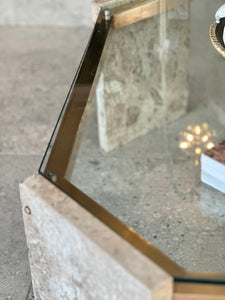 Brass, Glass & Travertine Mid-Century Coffee Table