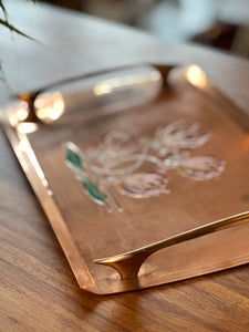Solid Copper Tray with Enamel Embossed Indigenous Flowers