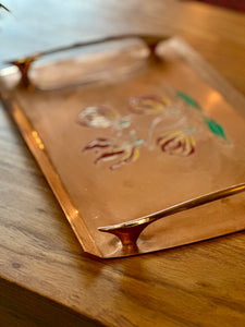 Solid Copper Tray with Enamel Embossed Indigenous Flowers