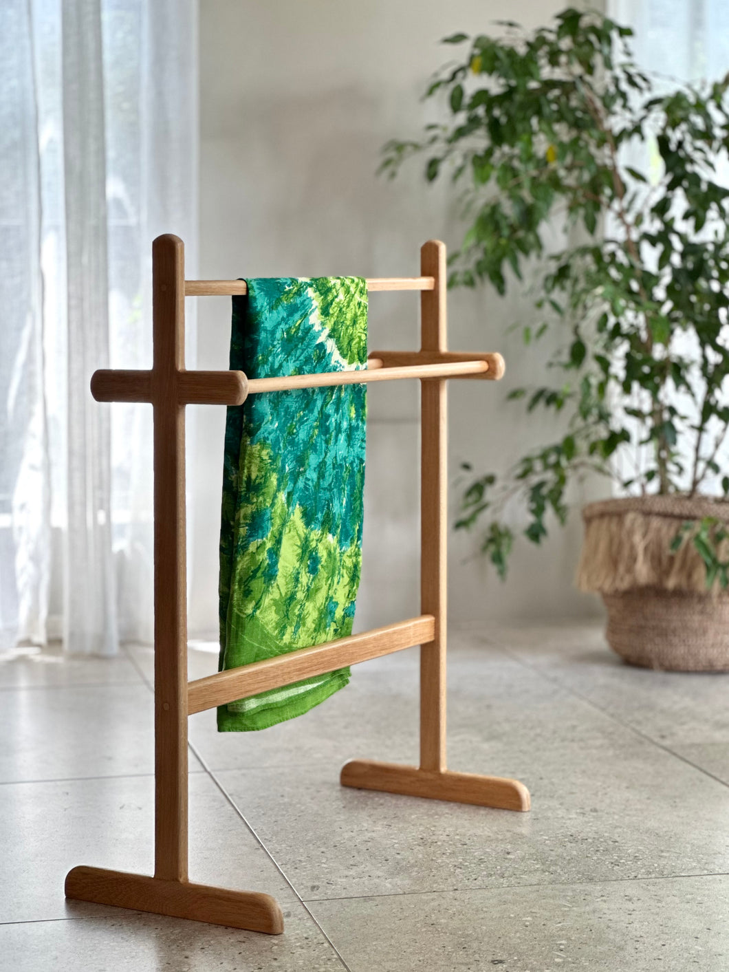 Solid Oak Three Rail Towel Stand