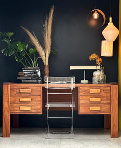 Mid-Century Kiaat Desk with 6 Drawers