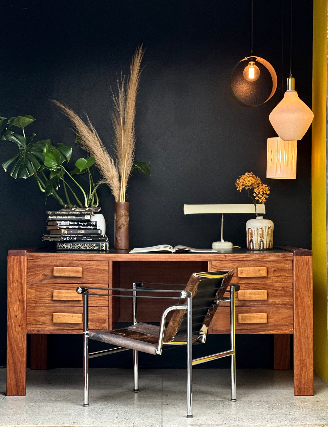 Mid-Century Kiaat Desk with 6 Drawers