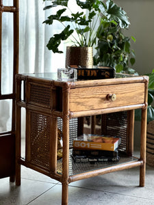 Vintage Queen Cane Headboard and Pedestals
