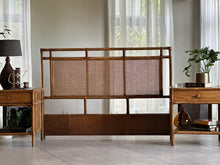 Load image into Gallery viewer, Vintage Queen Cane Headboard and Pedestals

