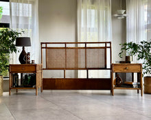 Load image into Gallery viewer, Vintage Queen Cane Headboard and Pedestals
