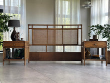 Load image into Gallery viewer, Vintage Queen Cane Headboard and Pedestals
