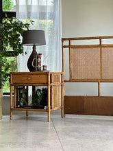 Load image into Gallery viewer, Vintage Queen Cane Headboard and Pedestals
