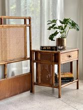 Load image into Gallery viewer, Vintage Queen Cane Headboard and Pedestals
