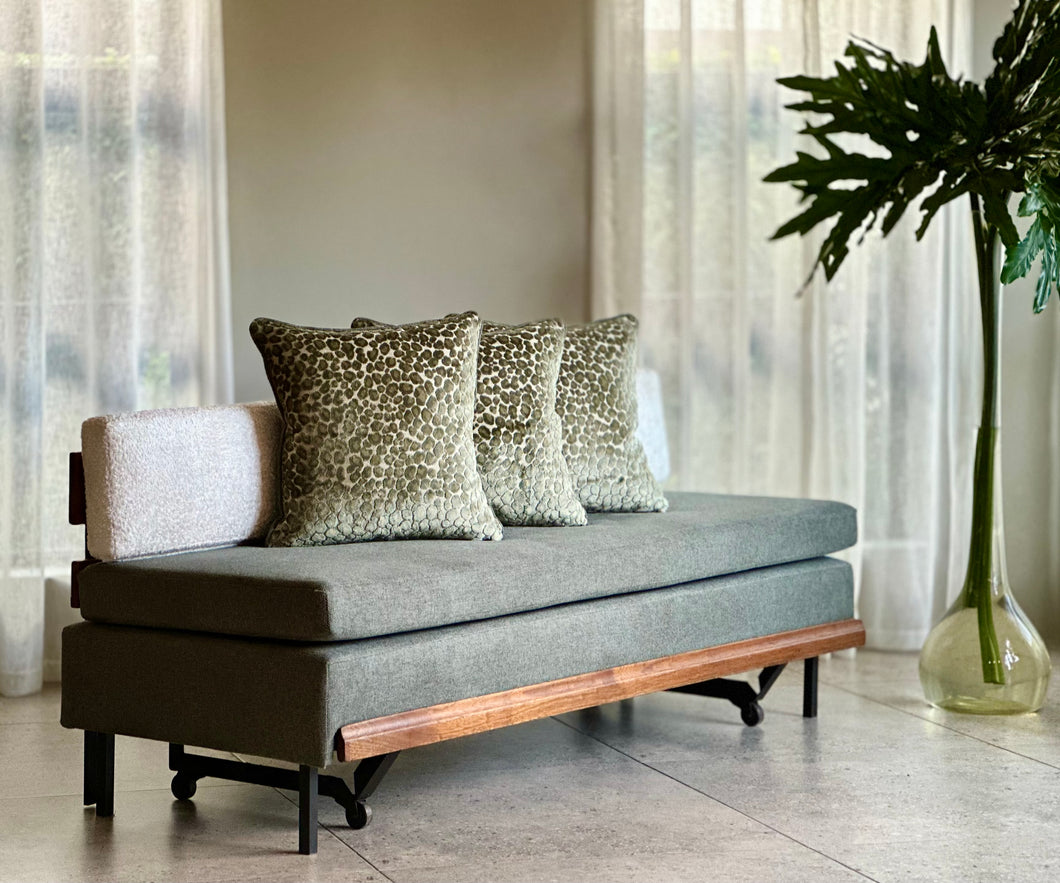 Vintage Sleeper Couch/Daybed - Steel Frame & Wooden Backrest