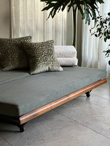 Vintage Sleeper Couch/Daybed - Steel Frame & Wooden Backrest