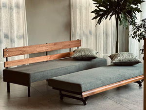 Vintage Sleeper Couch/Daybed - Steel Frame & Wooden Backrest