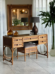 Vintage Cane Dresser, Stool & Mirror