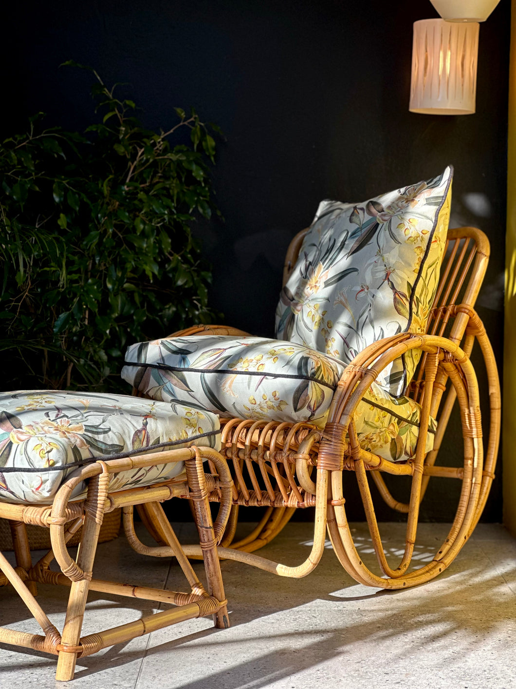 Cane Rocking Chair and Footstool