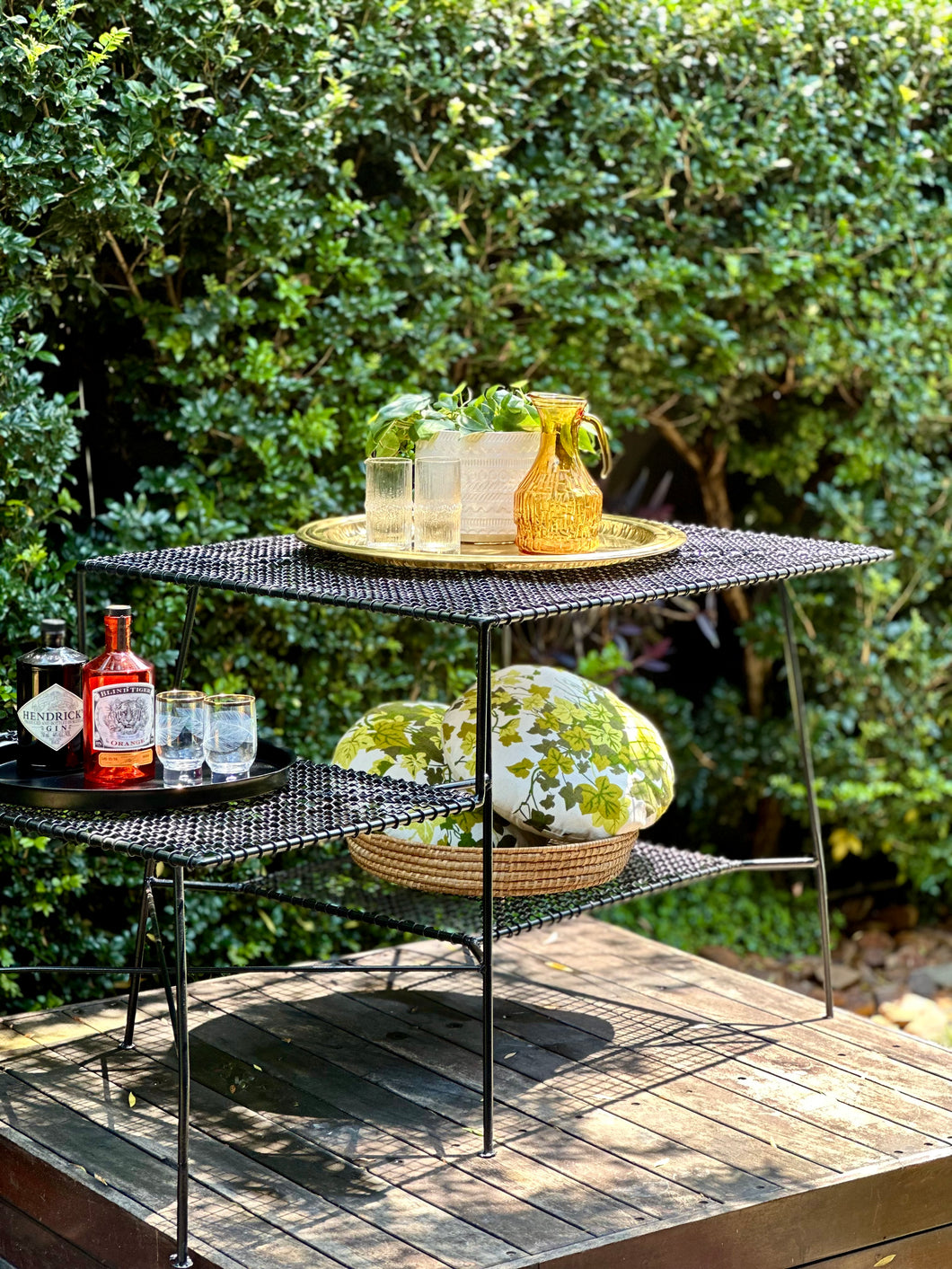 Retro Steel Garden Table with Side Tier
