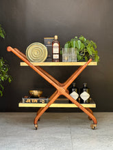 Load image into Gallery viewer, Elegant Brass, Glass &amp; Wooden Drinks Cart
