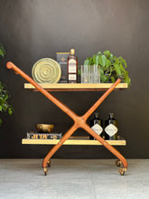 Load image into Gallery viewer, Elegant Brass, Glass &amp; Wooden Drinks Cart
