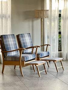 Pair of Vintage Armchairs with Stowaway Footrests