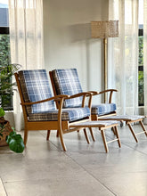 Load image into Gallery viewer, Pair of Vintage Armchairs with Stowaway Footrests
