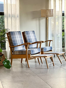 Pair of Vintage Armchairs with Stowaway Footrests