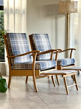 Load image into Gallery viewer, Pair of Vintage Armchairs with Stowaway Footrests
