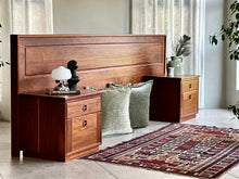 Load image into Gallery viewer, Queen Size Headboard with Attached Pedestals | Solid Kiaat
