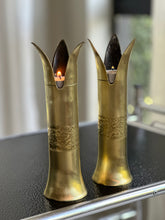 Load image into Gallery viewer, Pair of Copper Artillery Shell Casing Candlesticks
