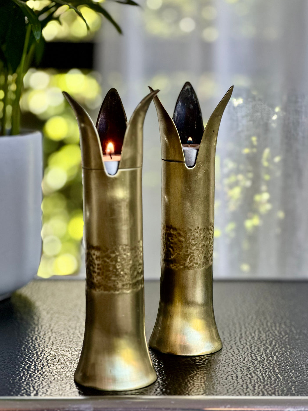 Pair of Copper Artillery Shell Casing Candlesticks