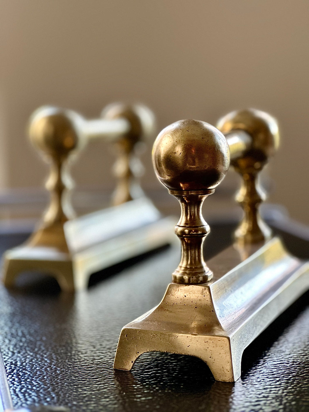 Elegant Pair of Brass Fire Dogs