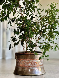 Large Embossed Red Copper & Brass Planter