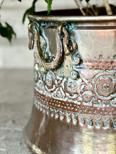 Load image into Gallery viewer, Large Embossed Red Copper &amp; Brass Planter
