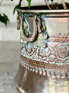 Large Embossed Red Copper & Brass Planter