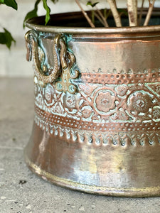 Large Embossed Red Copper & Brass Planter