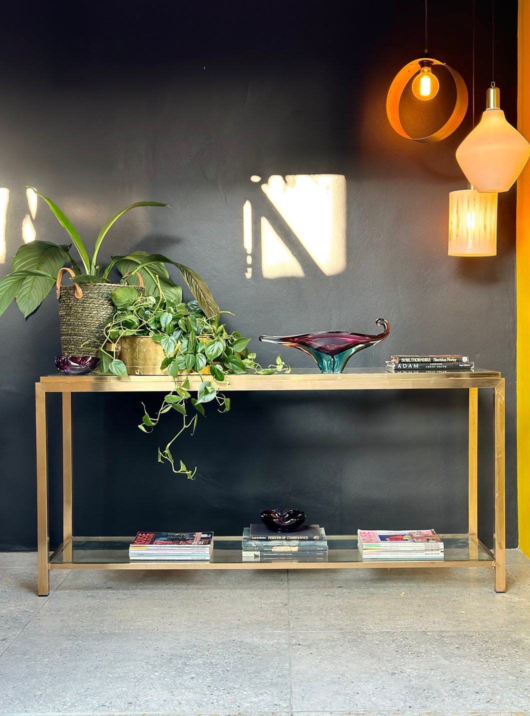 Vintage Brass & Glass Console